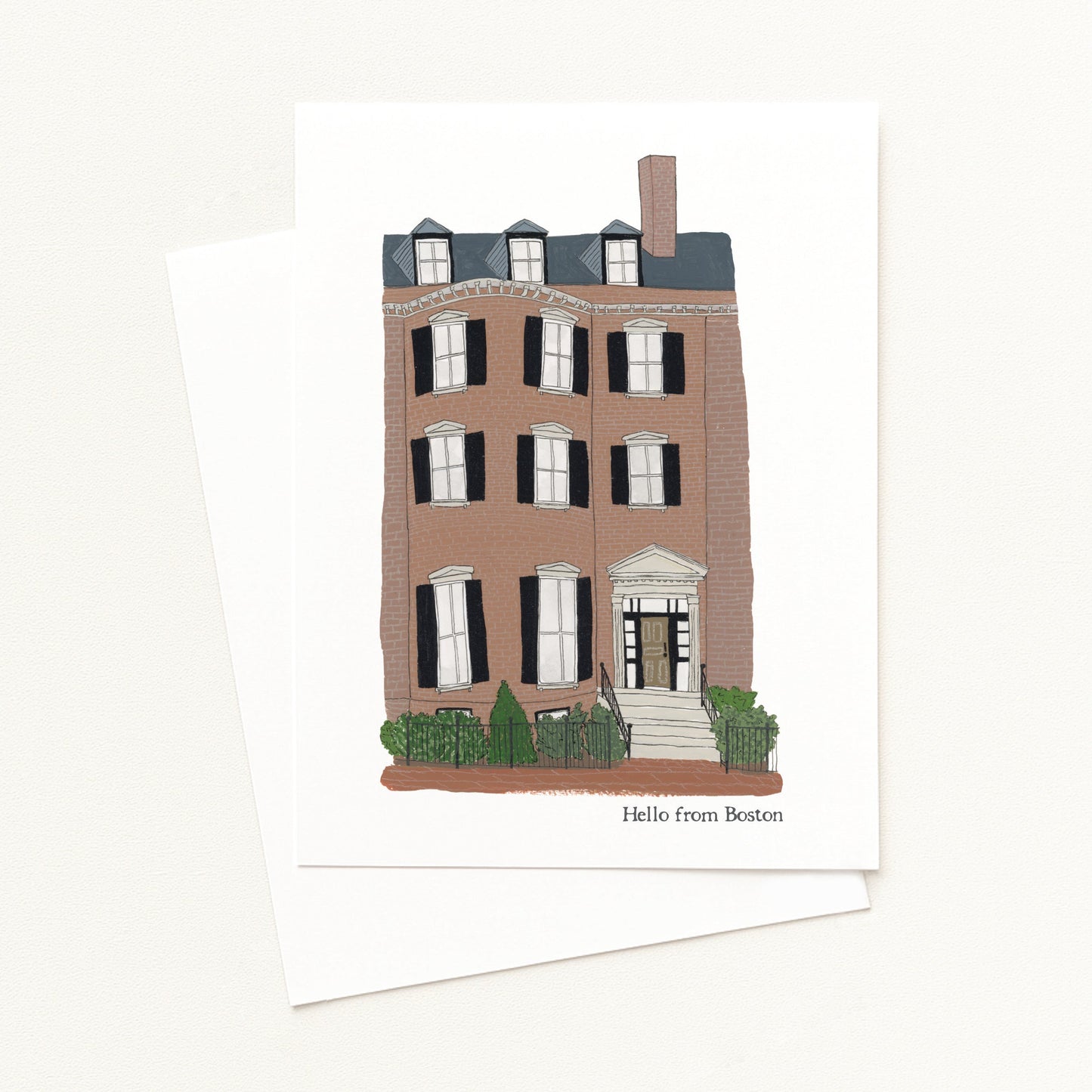Hello from Boston Greeting Card - Beacon Hill Brownstone