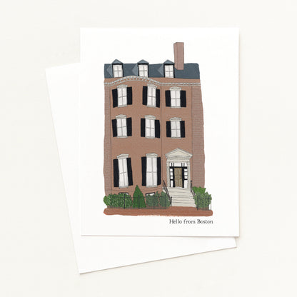 Hello from Boston Greeting Card - Beacon Hill Brownstone