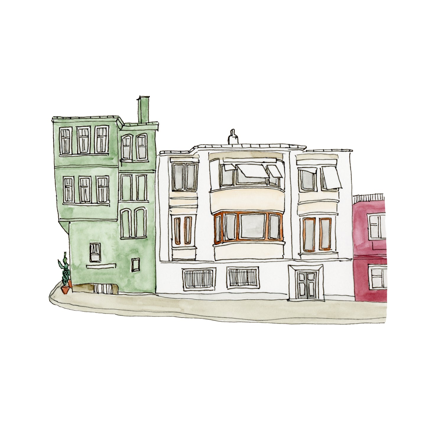 Istanbul Street Scene Art Print | Watercolor and Ink