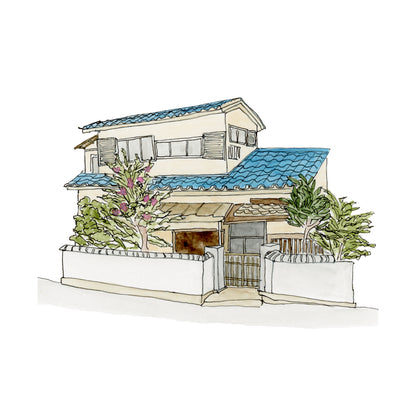 Japan House Art Print | Watercolor and Ink