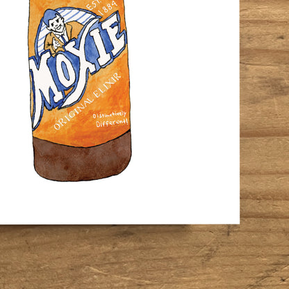 Moxie Soda Bottle | New England Food | Watercolor and Ink