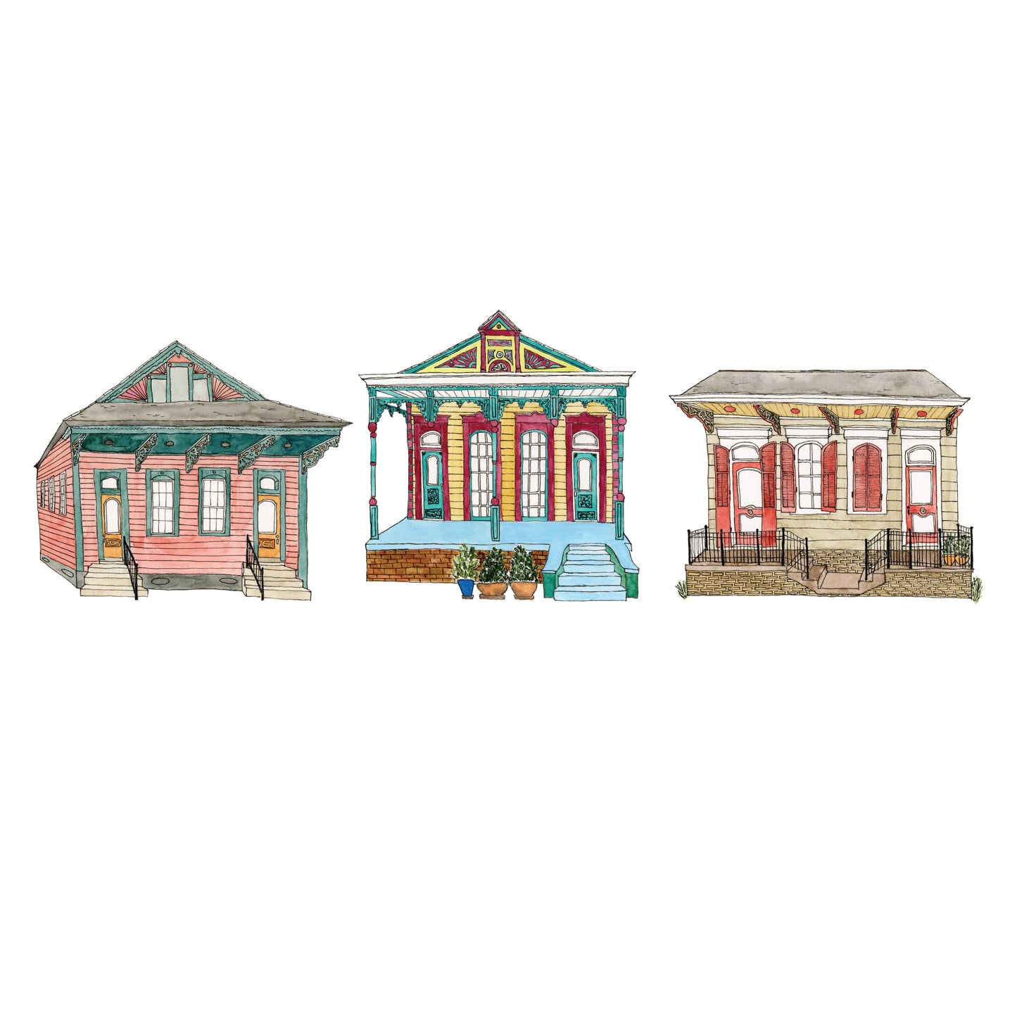 Houses of New Orleans Art Print | Watercolor and Ink
