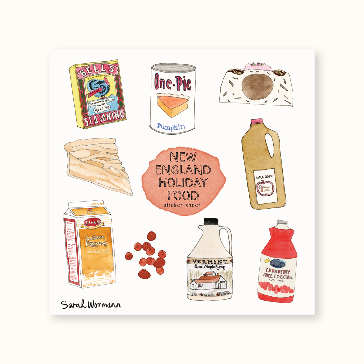 New England Holiday Food Sticker Sheet
