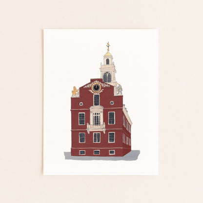 Old State House Boston Art Print | Gouache and Ink