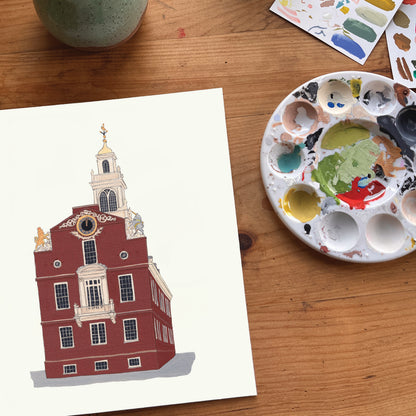 Old State House Boston Art Print | Gouache and Ink