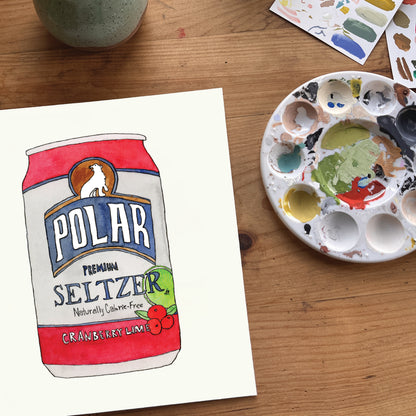 Polar Seltzer Can | New England Food | Watercolor and Ink