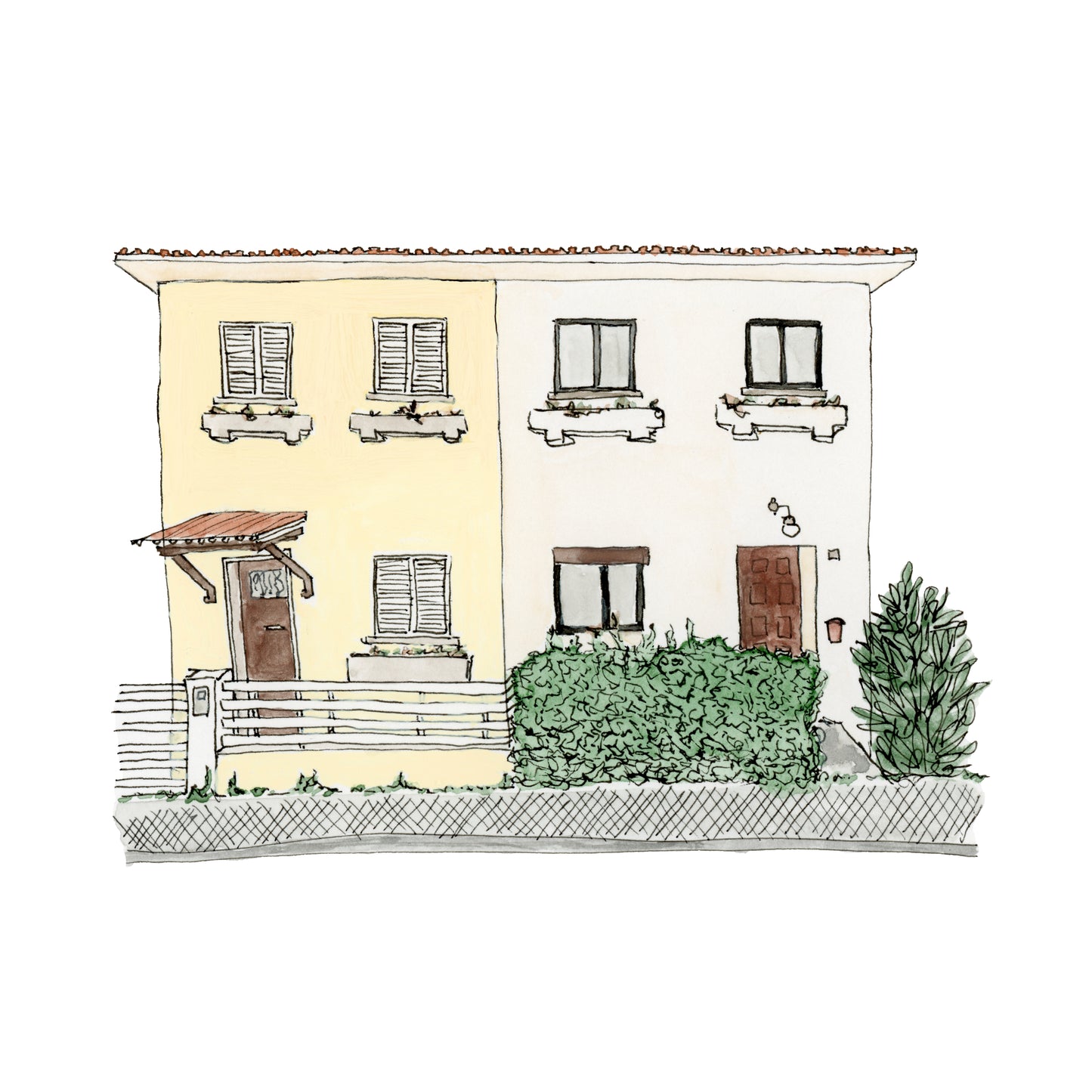 Portugal Houses Art Print | Watercolor and Ink