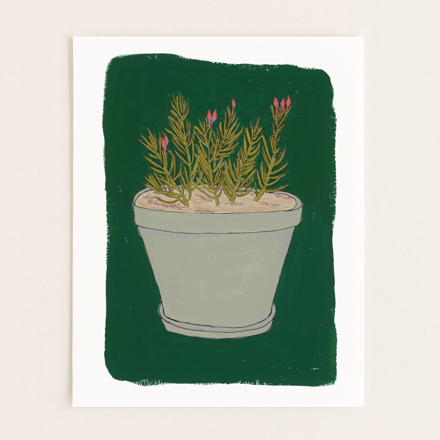 Potted Green Plant | Fine Art Print | Gouache and Ink