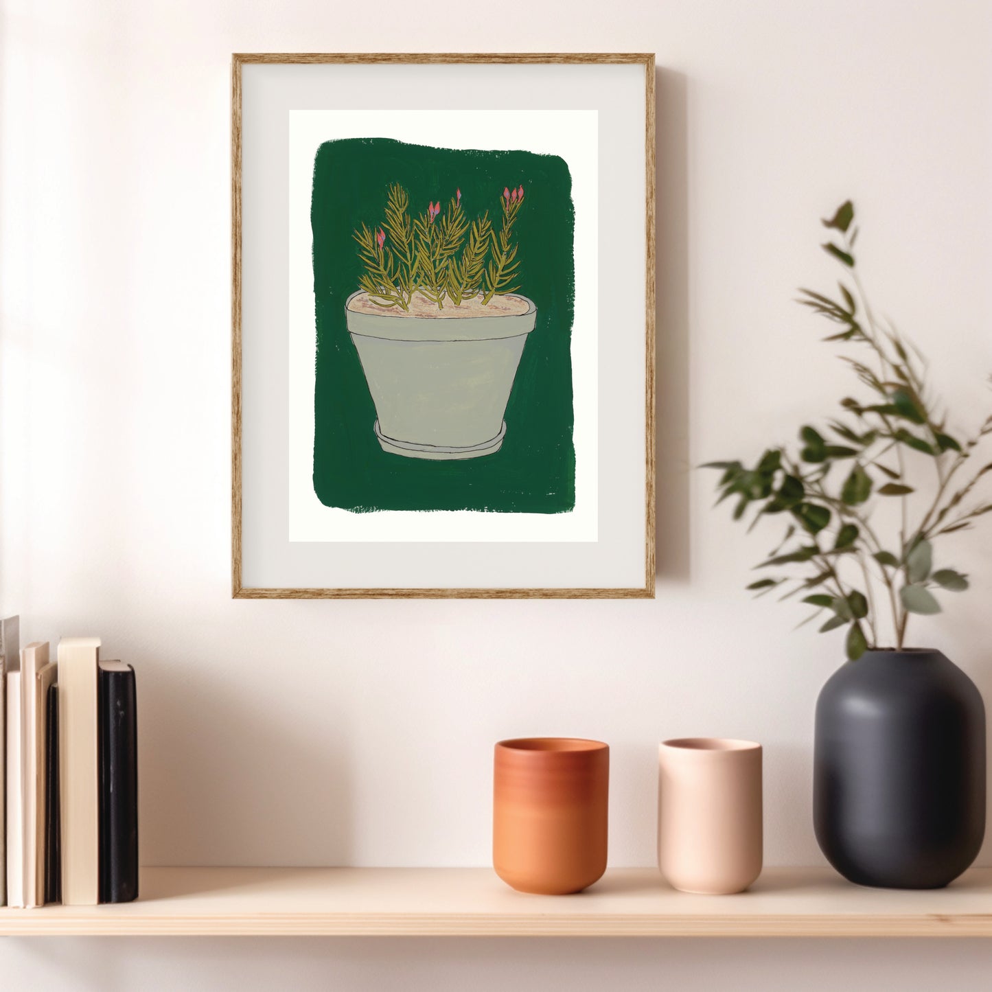 Potted Green Plant | Fine Art Print | Gouache and Ink