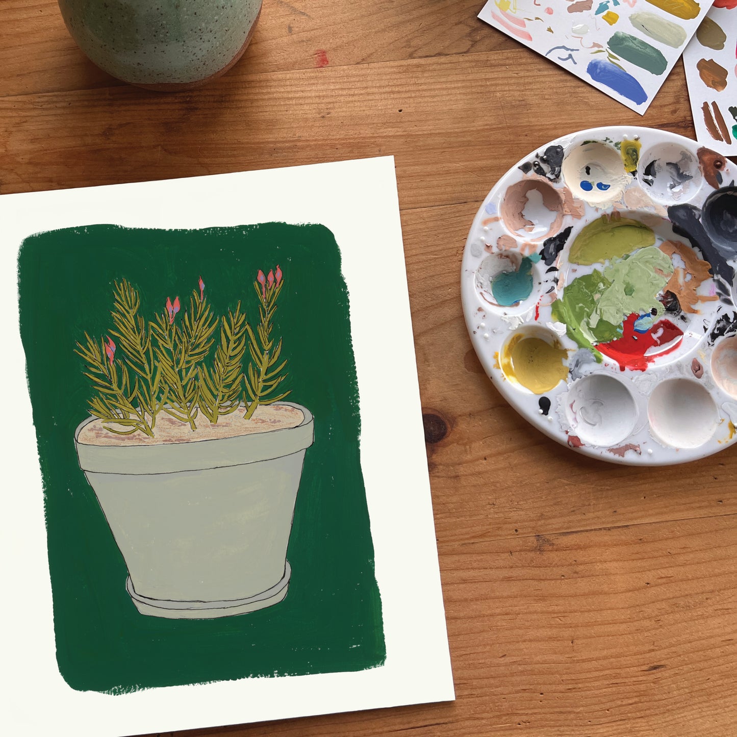 Potted Green Plant | Fine Art Print | Gouache and Ink