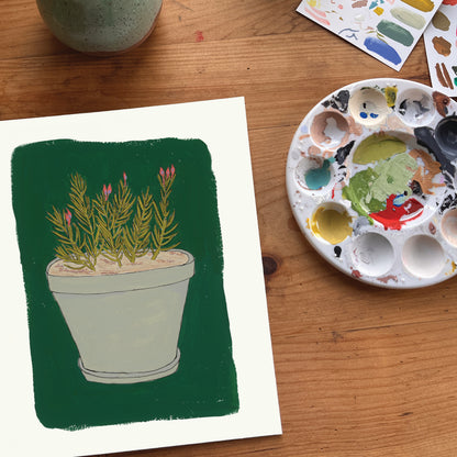 Potted Green Plant | Fine Art Print | Gouache and Ink