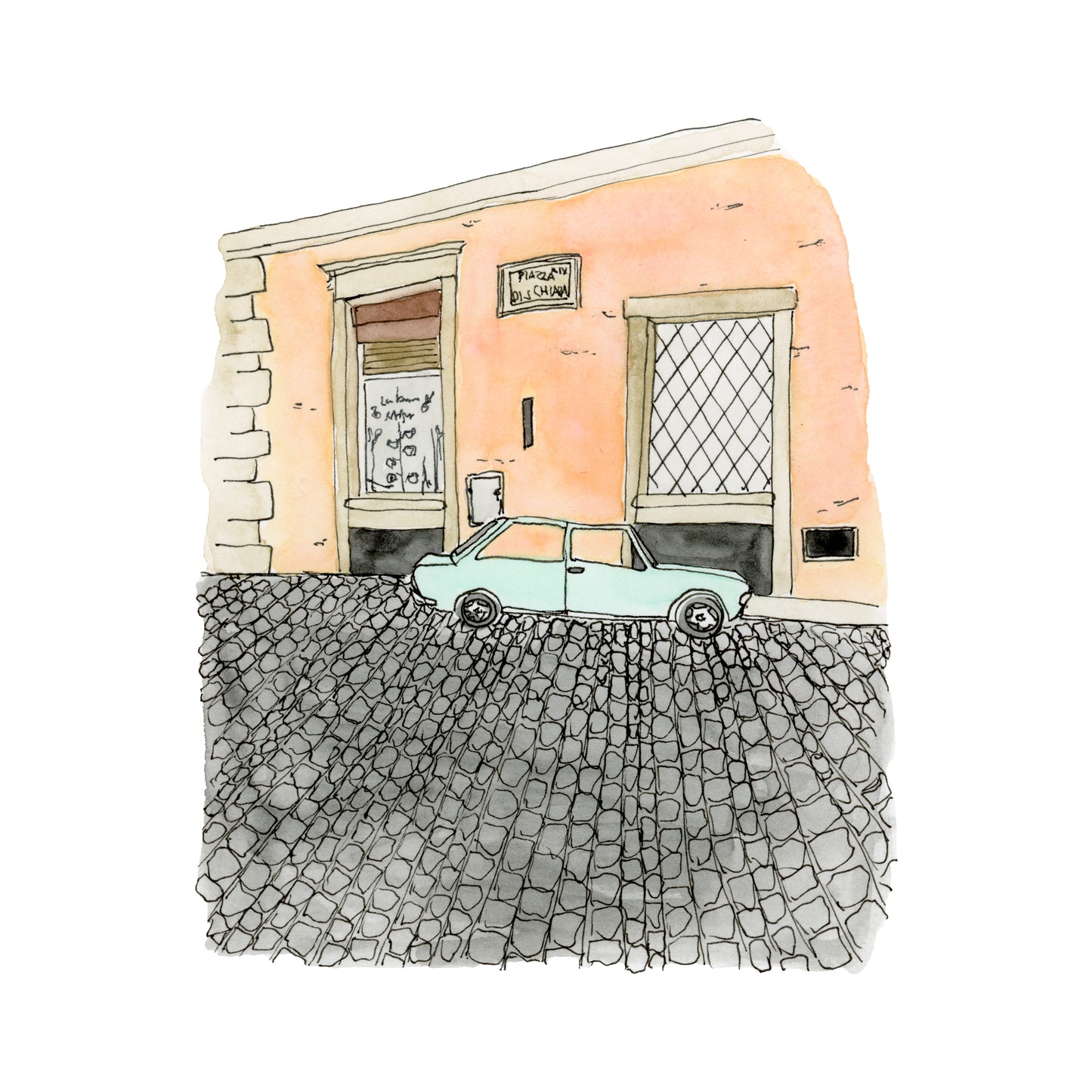 Rome City Street Scene Art Print | Watercolor and Ink