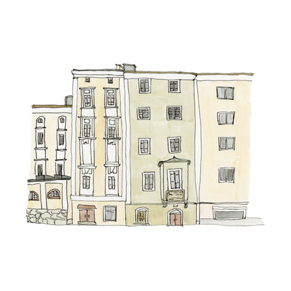 Salzburg, Austria City Street Scene Art Print | Watercolor and Ink