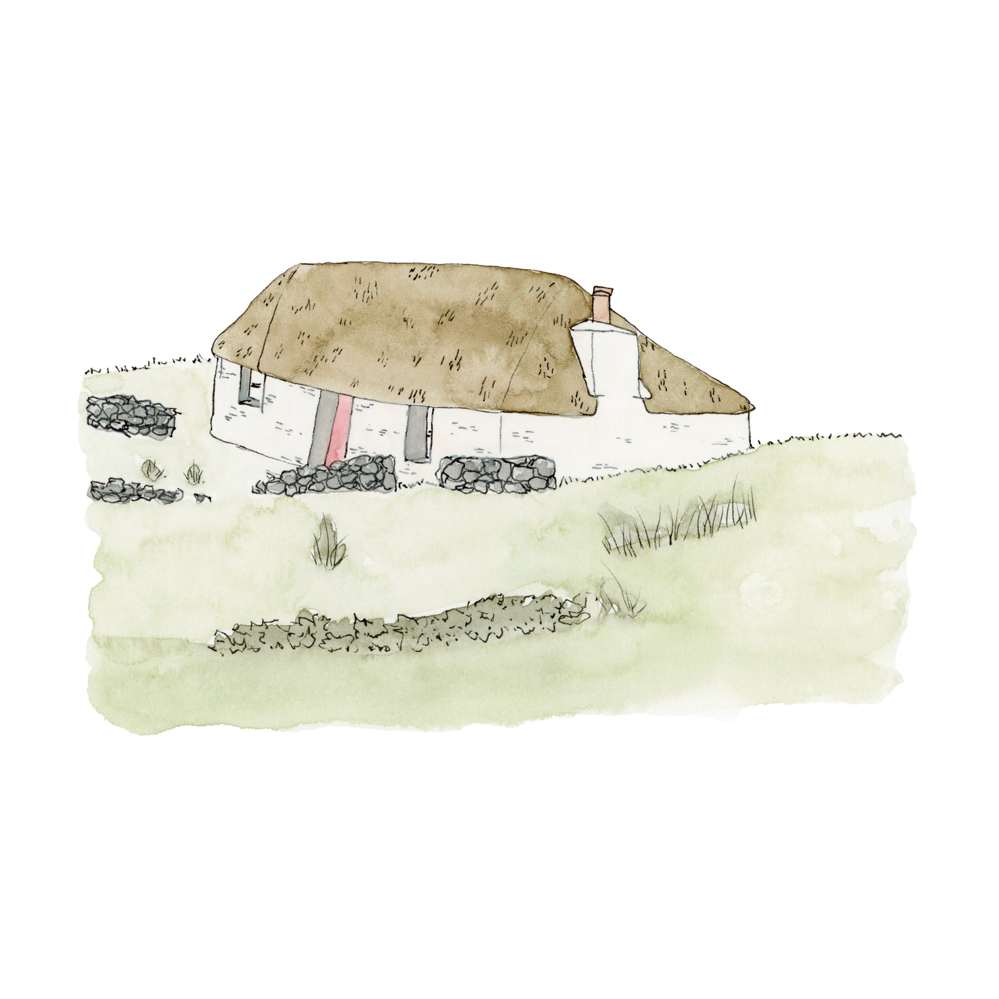 Scotland Highlands Cottage Art Print | Watercolor and Ink