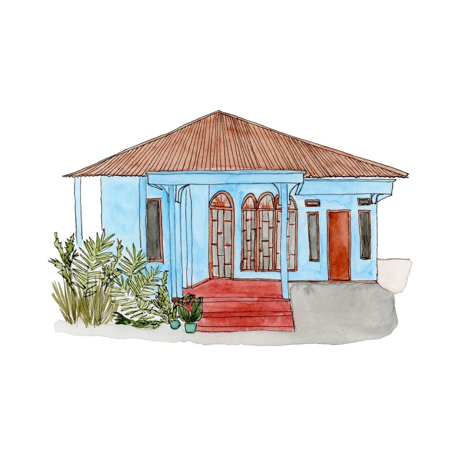 Thailand House Art Print | Watercolor and Ink