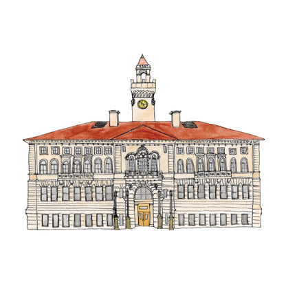 Worcester City Hall Art Print | Watercolor and Ink